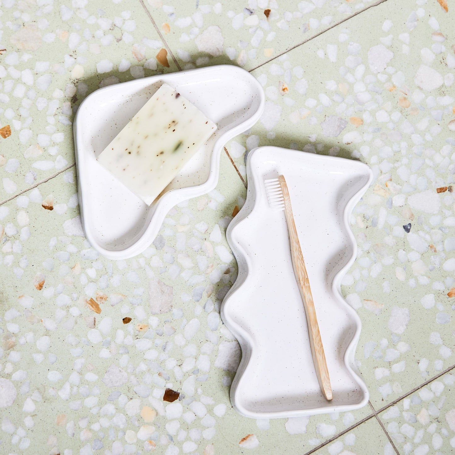 Ceramic Wave Trays - Speckled White - Triangle-4