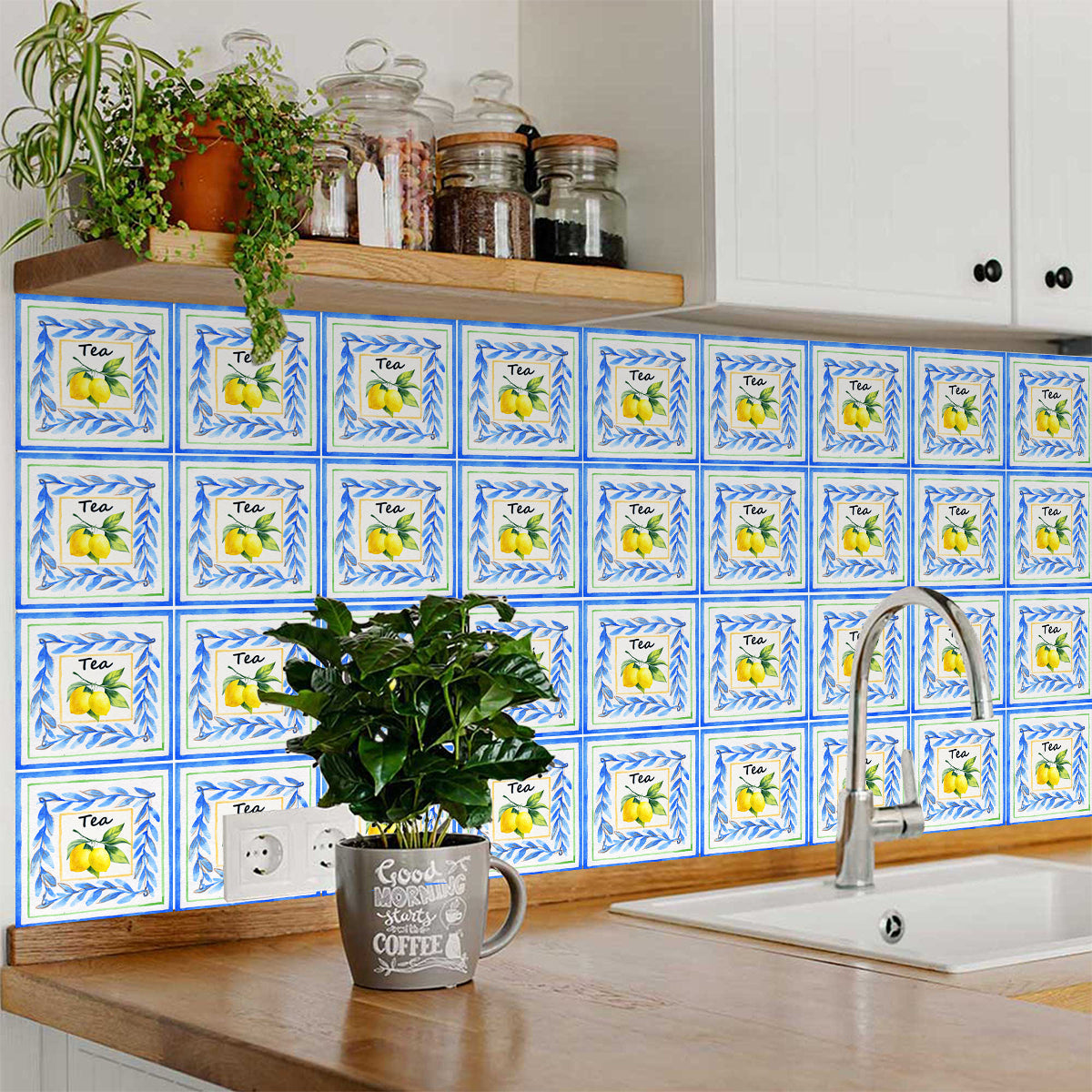 Blue backsplash lemon tea wall Tile Stickers for kitchen decoration Model - L15-2