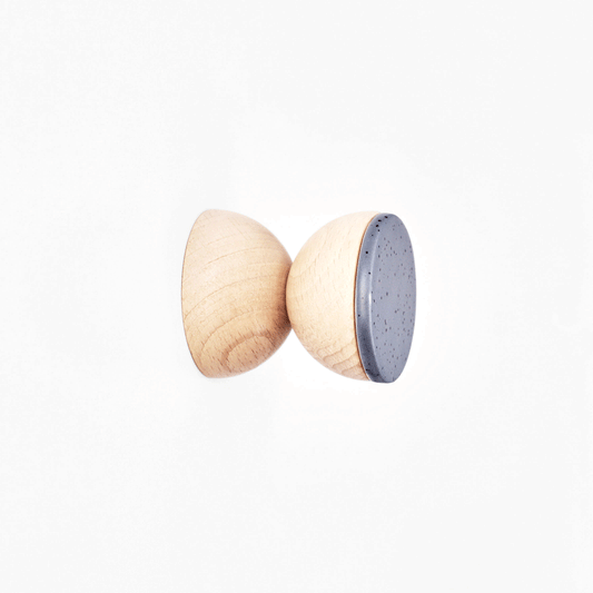 Geometric Beech Wood & Ceramic Wall Mounted Coat Hook / Knob - Blue Black Specks-0