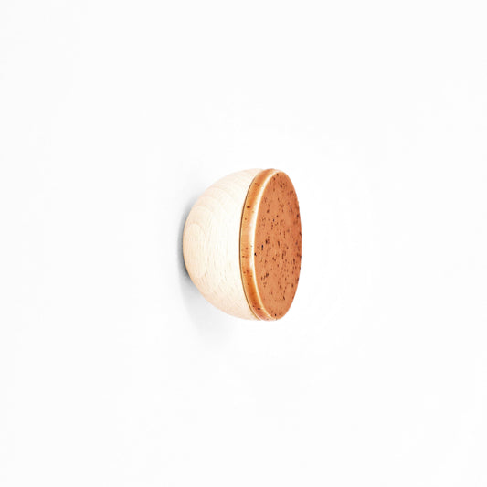 Round Beech Wood & Ceramic Wall Mounted Coat Hook / Knob - Terracotta Orange Specks-0