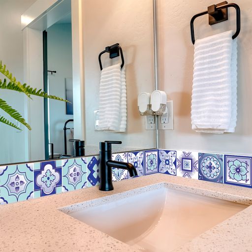 Blue backsplash removable Tile Stickers renters friendly vivid color Model - M7-3