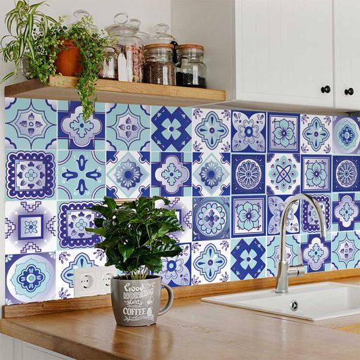 Blue backsplash removable Tile Stickers renters friendly vivid color Model - M7-2