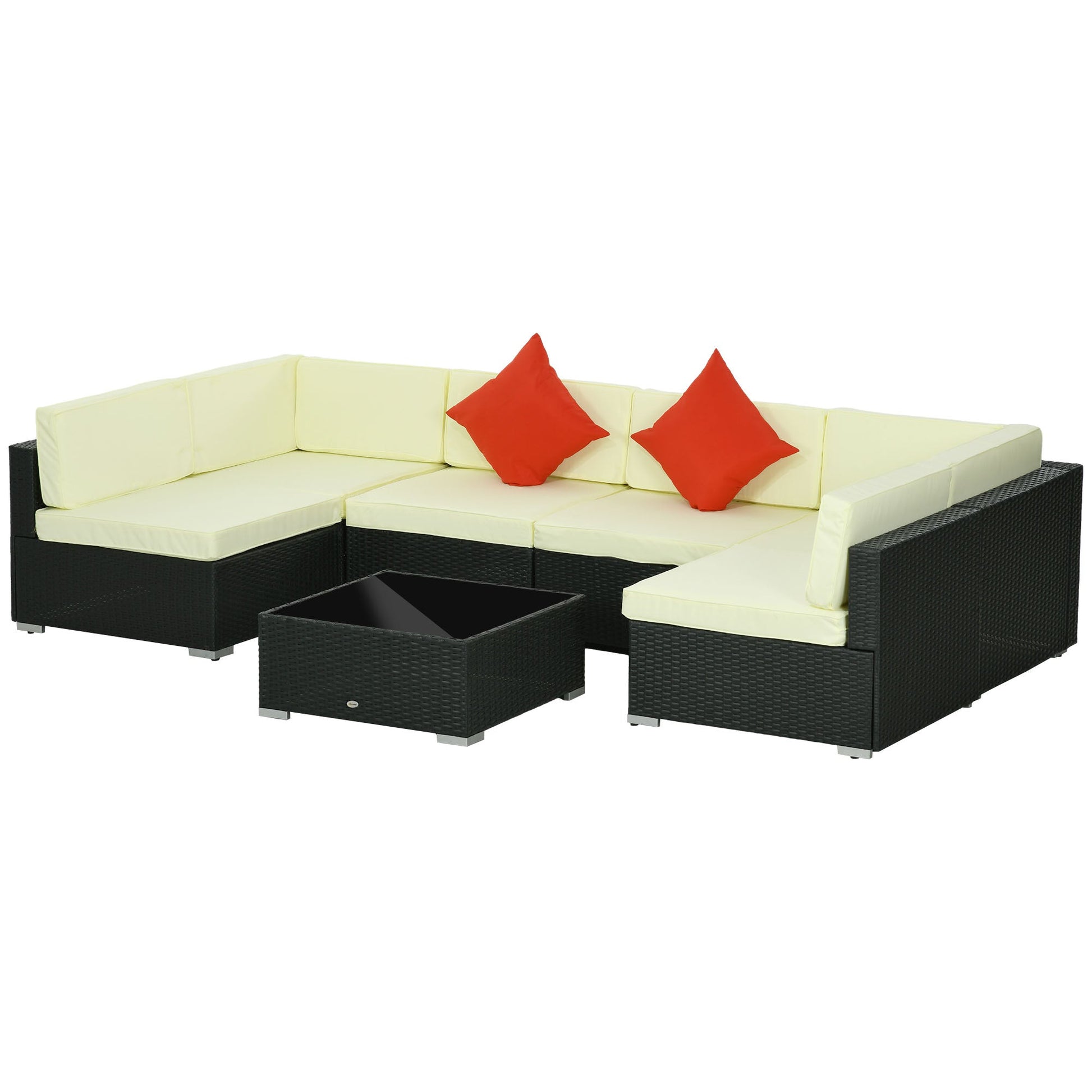 7 Piece PE Rattan Garden Furniture Set with Padded Cushions - Black-0
