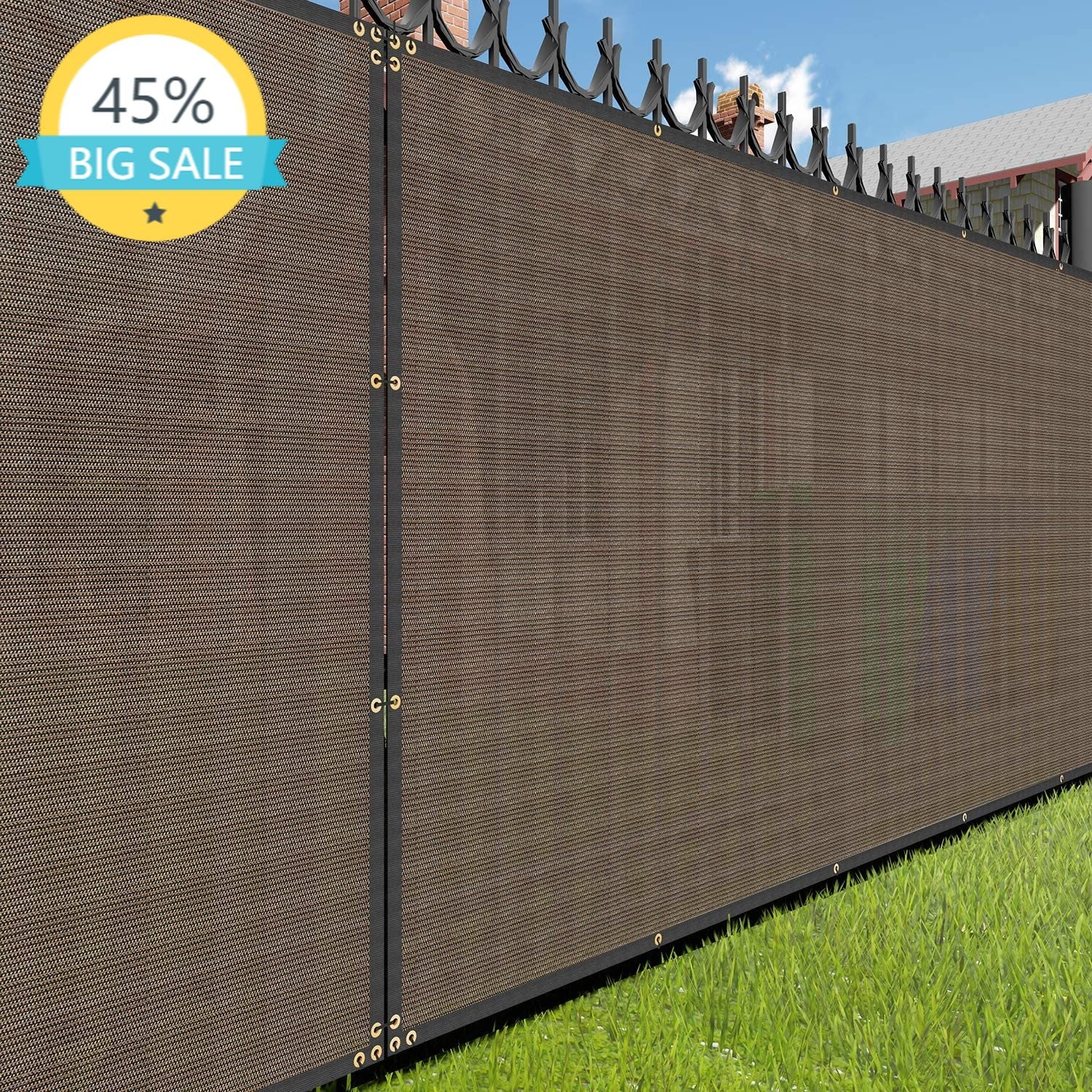 Brown Fence Privacy Screen, Commercial Outdoor Backyard Shade Windscreen Mesh Fabric 90% Blockage 150GSM-1