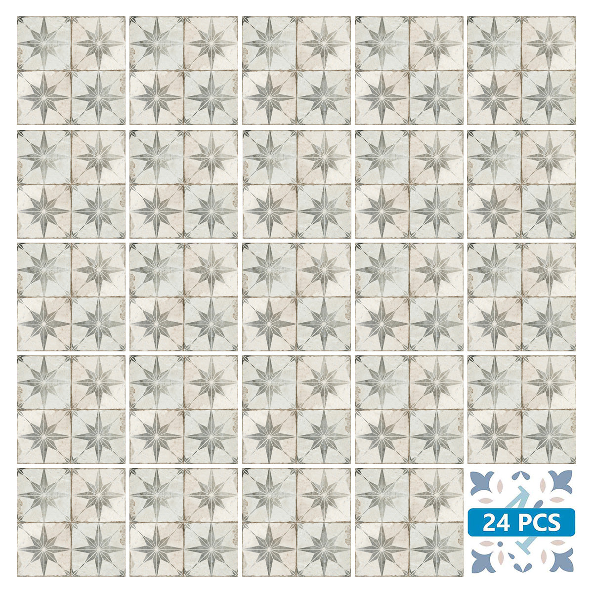 Gray faded star shaped Tiles for vintage home decoration easy to install Model - R7-1