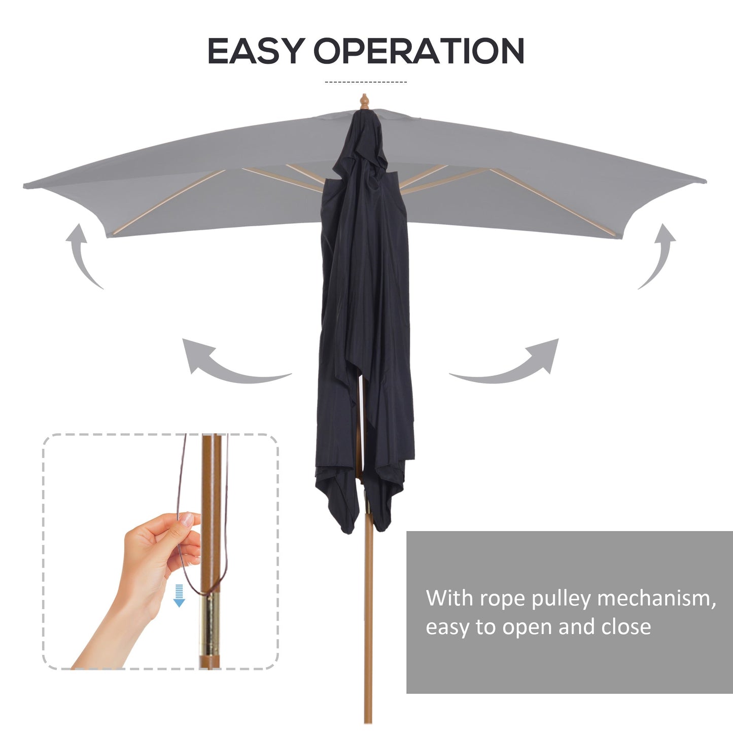 Wooden Garden Patio Parasol Umbrella with Vent - Black-3