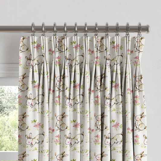 Bunny Print Nursery Linen Curtains | Pinch Pleated | Standard & Made to Measure | Light Filtering or Blackout-1