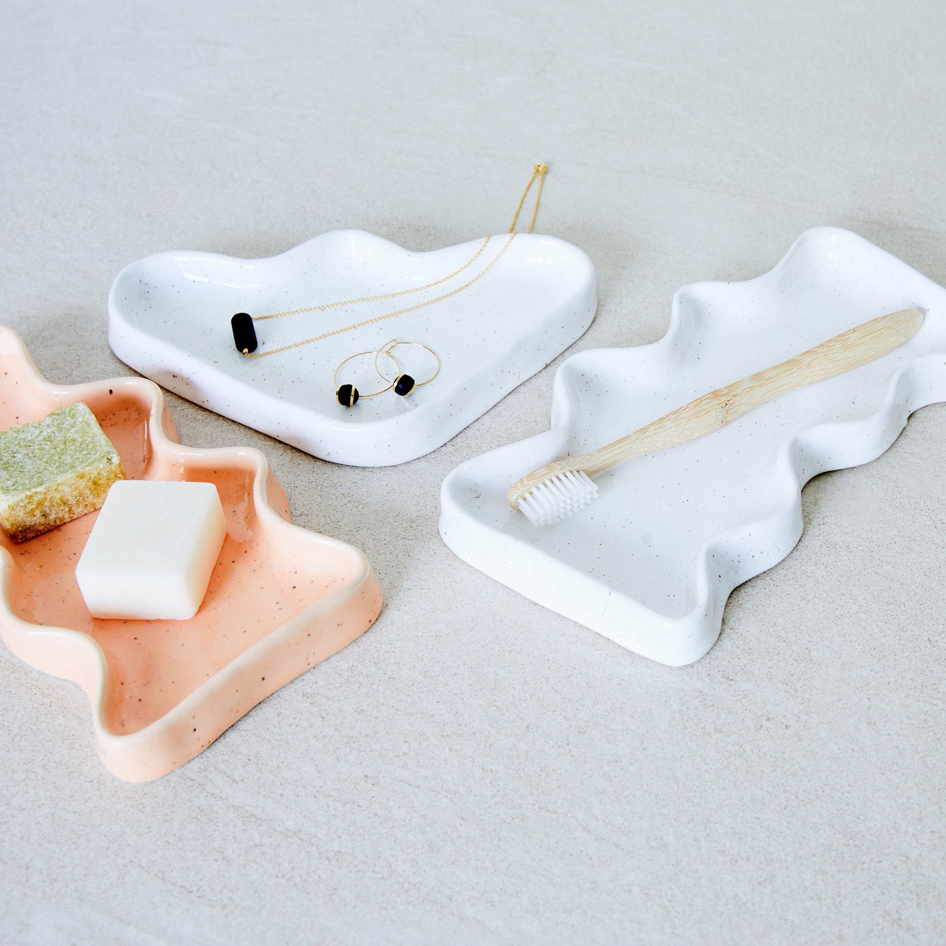 Ceramic Wave Trays - Speckled White - Rectangle-2