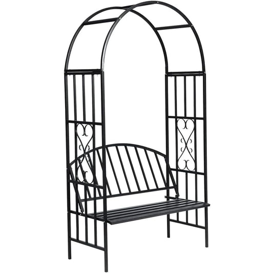 Pergola pro růže s lavičkou, černá-0