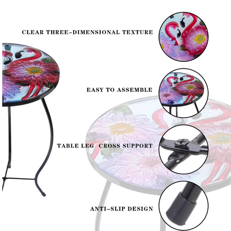 Flamingo Round Glass Top Outdoor Patio Side Table-2