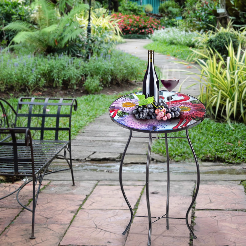 Flamingo Round Glass Top Outdoor Patio Side Table-4
