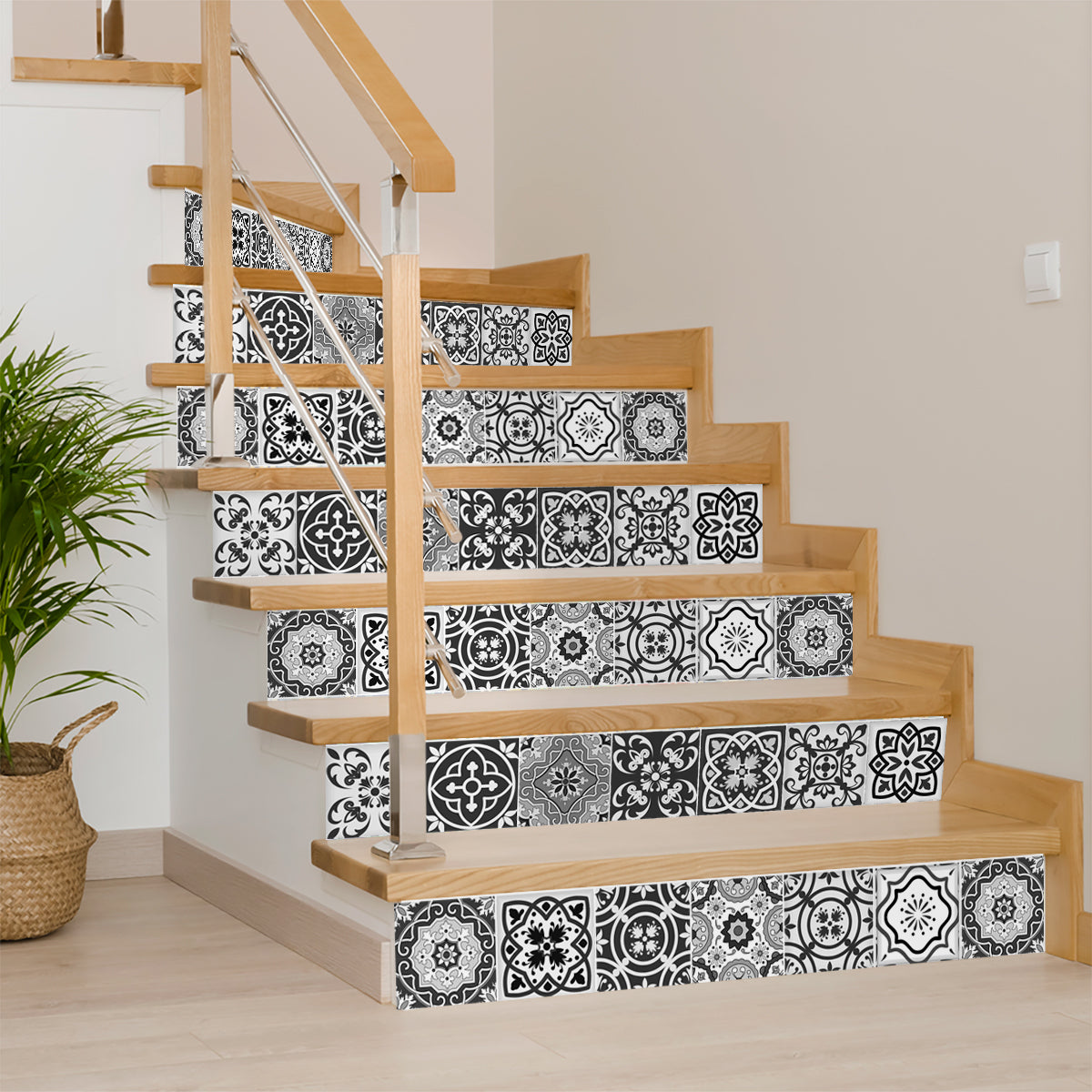 Black and White multiple patterns Tile Stickers for home renovation Model - SB15-4