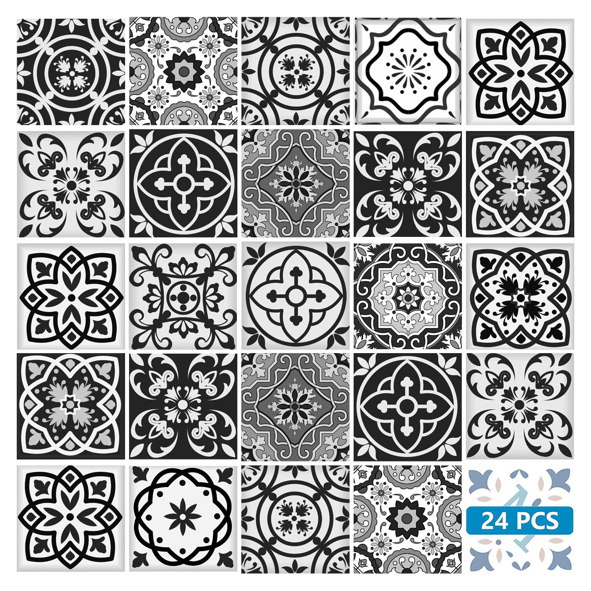 Black and White multiple patterns Tile Stickers for home renovation Model - SB15-1