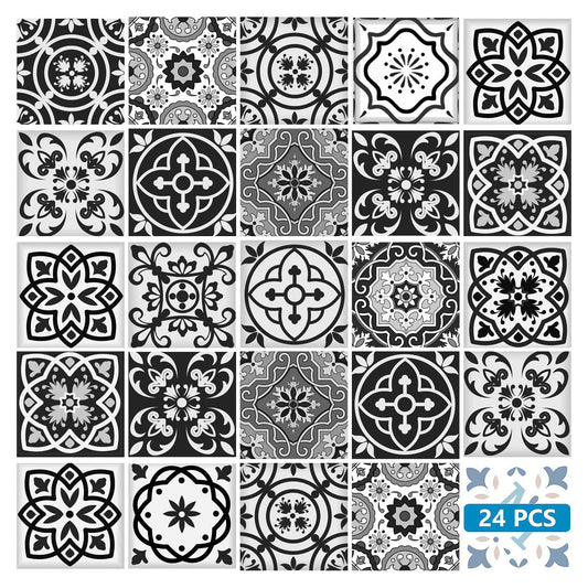 Black and White multiple patterns Tile Stickers for home renovation Model - SB15-1