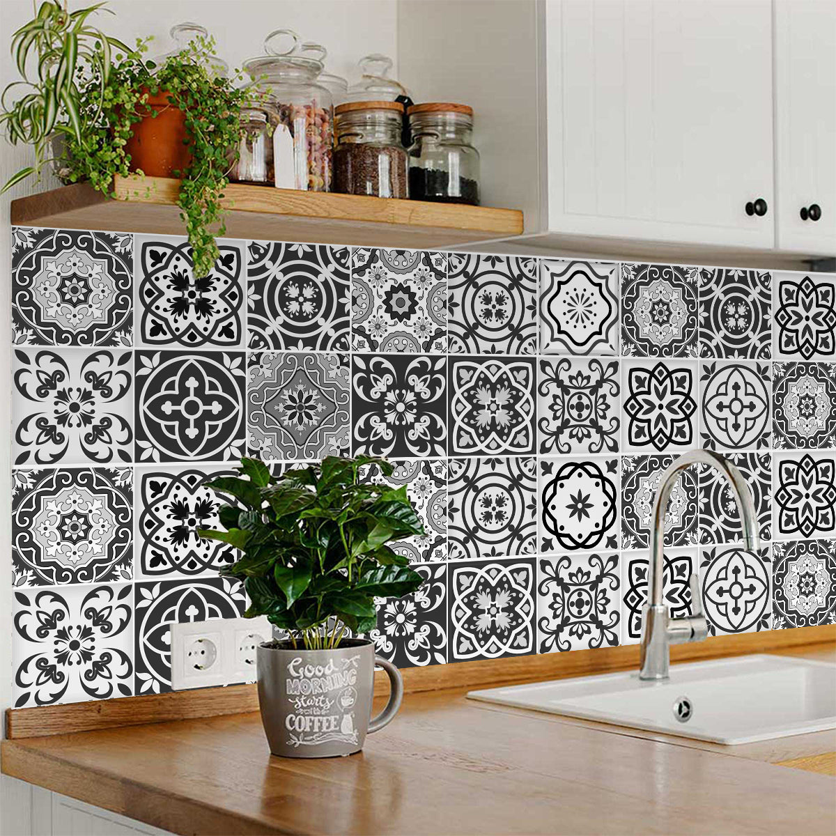 Black and White multiple patterns Tile Stickers for home renovation Model - SB15-2