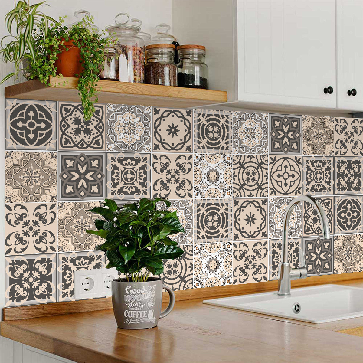 Brown backsplash Tile Stickers different patterns for kitchen makeover Model - SB20-2
