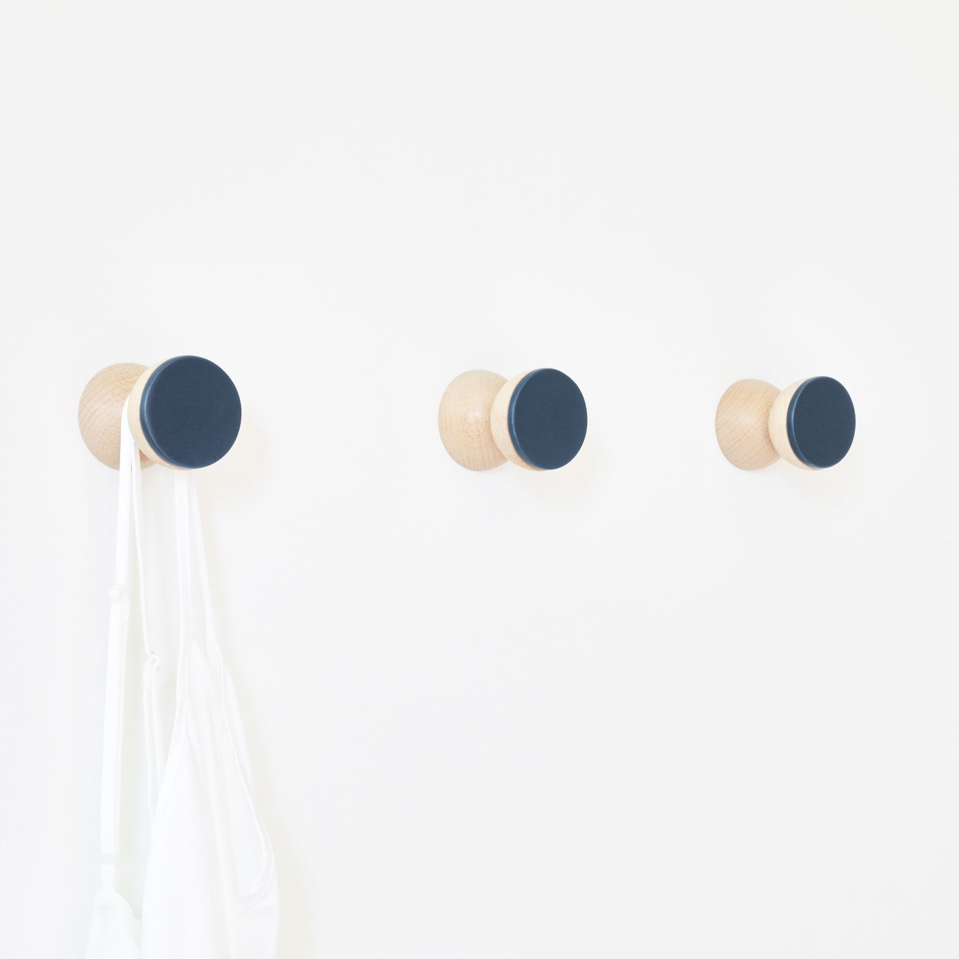 Geometric Beech Wood & Ceramic Wall Mounted Coat Hook / Knob - Dark Blue-1