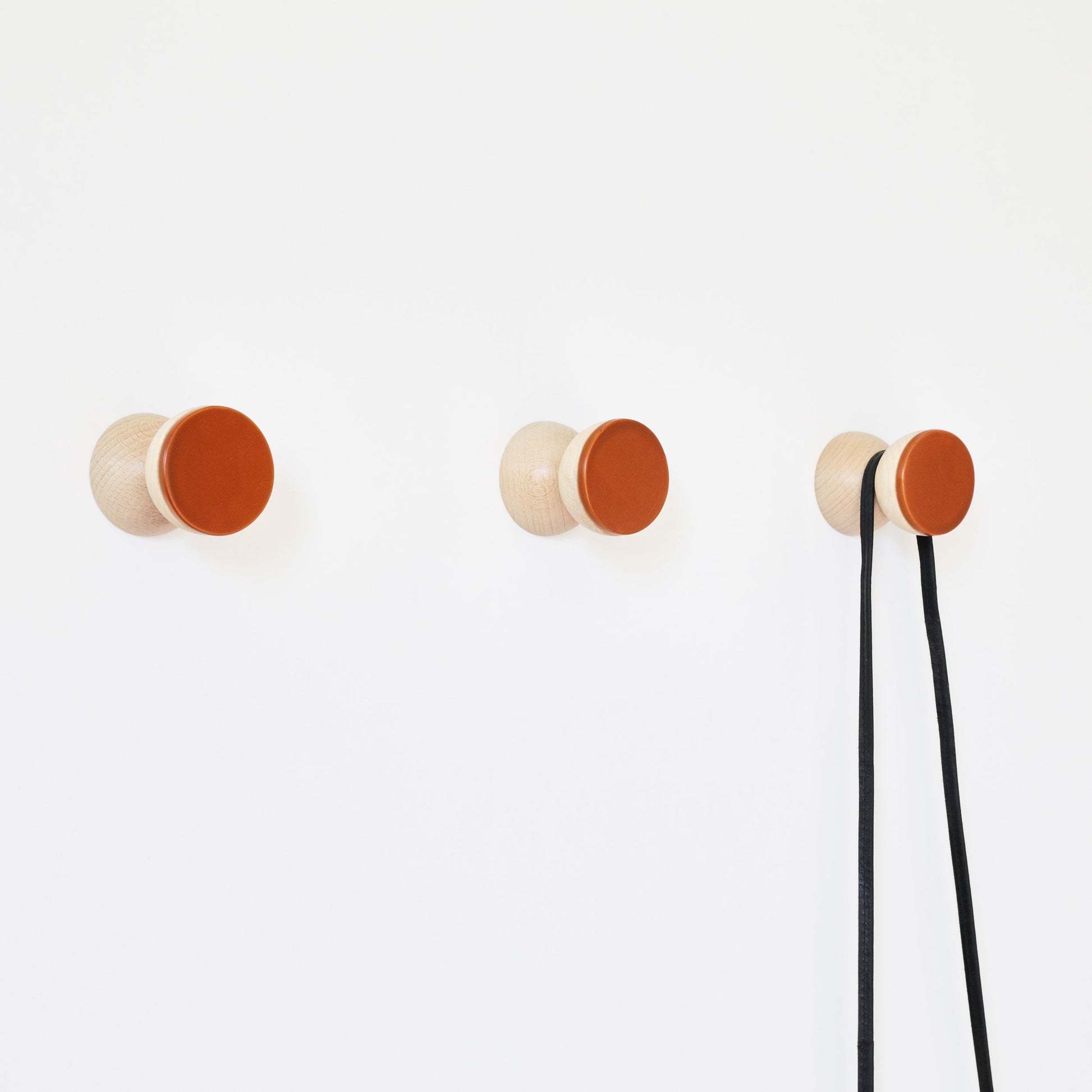 Geometric Beech Wood & Ceramic Wall Mounted Coat Hook / Knob - Dark Terracotta Orange-1