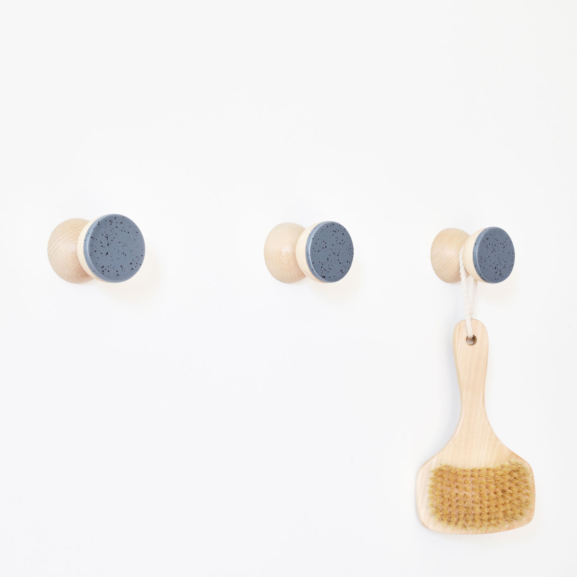 Geometric Beech Wood & Ceramic Wall Mounted Coat Hook / Knob - Blue Black Specks-1