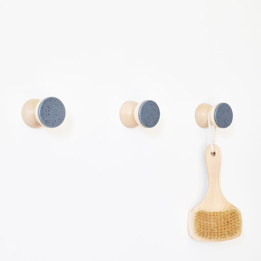 Geometric Beech Wood & Ceramic Wall Mounted Coat Hook / Knob - Blue Black Specks-1