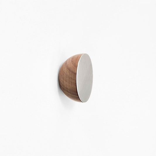 Round Walnut Wood & Aluminium Wall Mounted Coat Hook / Knob-0