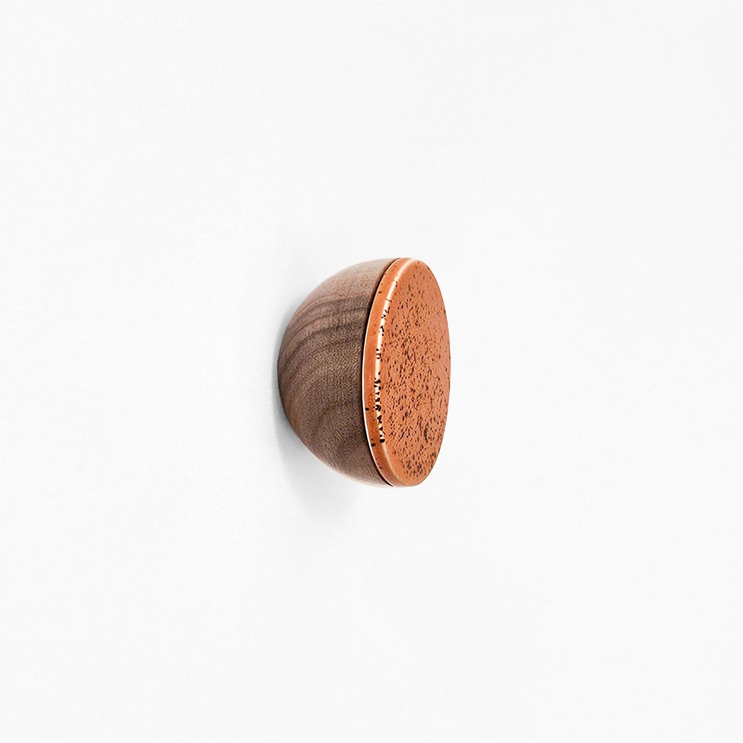 Round Walnut Wood & Ceramic Wall Mounted Coat Hook / Knob - Terracotta Orange Specks-0