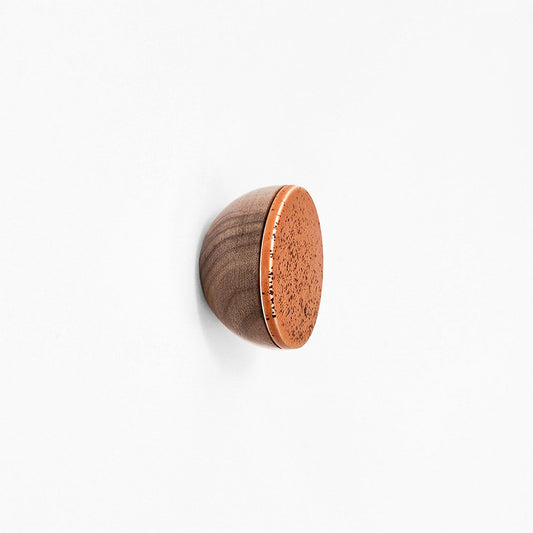 Round Walnut Wood & Ceramic Wall Mounted Coat Hook / Knob - Terracotta Orange Specks-0