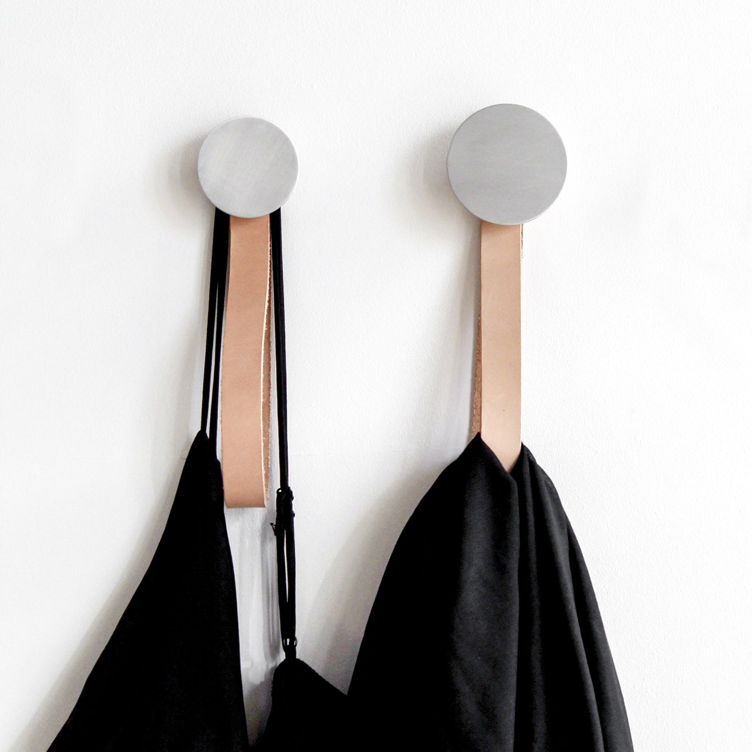 Round Beech Wood & Aluminium Wall Mounted Hook / Hanger with Leather Strap-3