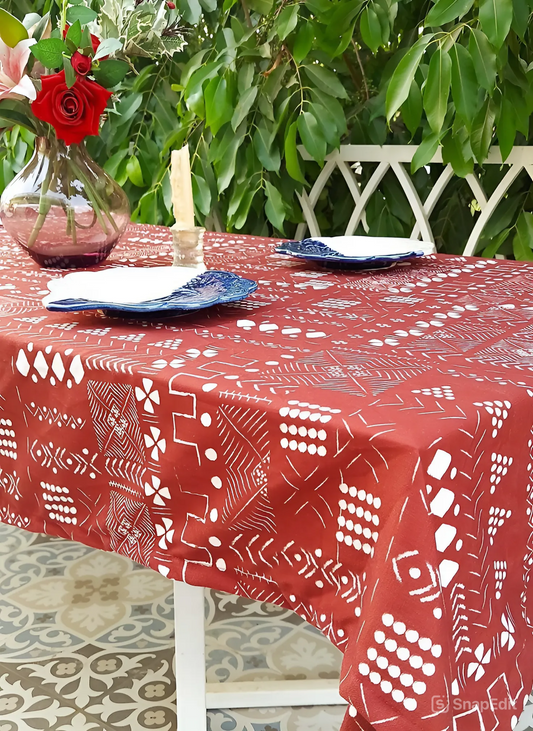 Red Geometric Print Tablecloth | GOTS Certified Organic Cotton | Various Sizes-0