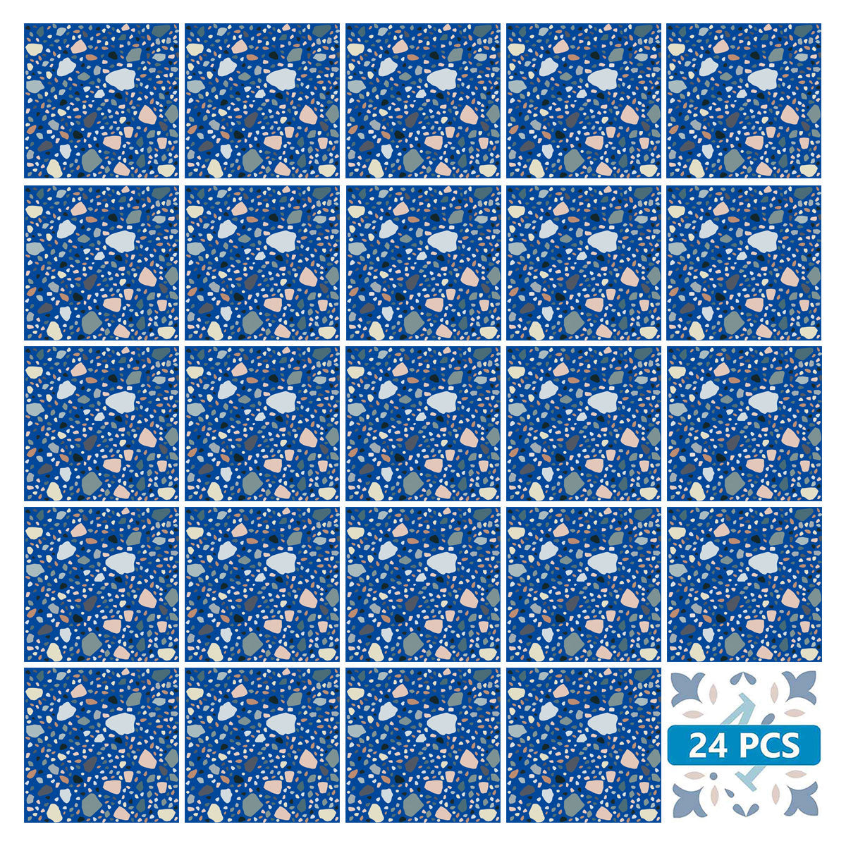 Blue Easy-to-Install Peel and stick kitchen tile stickers Terrazzo design Model - T5-1