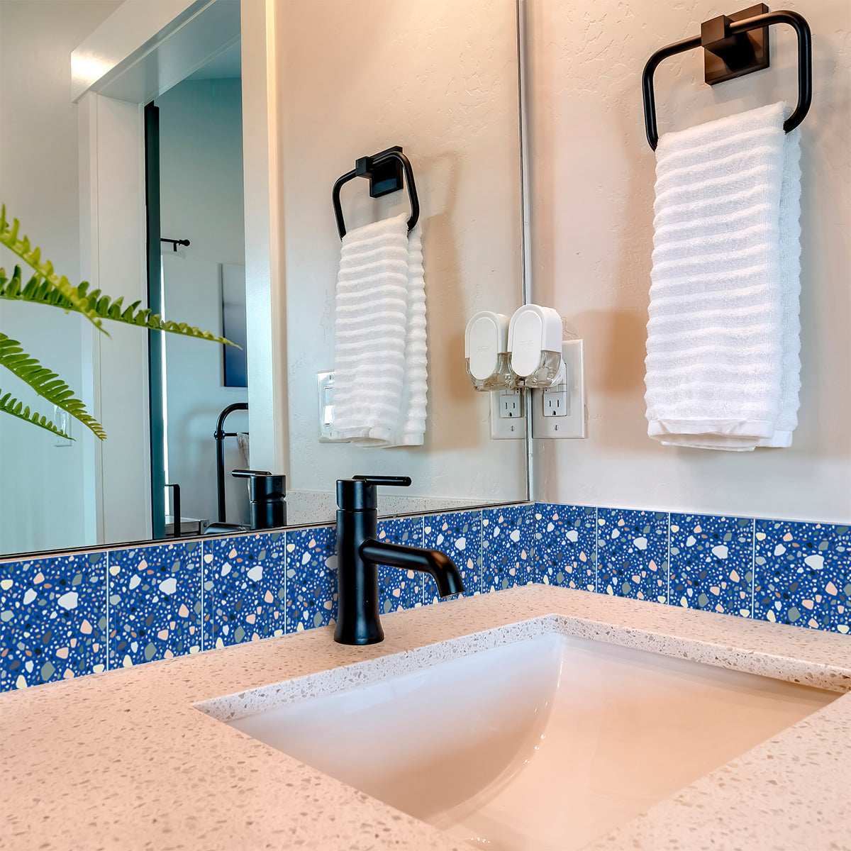 Blue Easy-to-Install Peel and stick kitchen tile stickers Terrazzo design Model - T5-3