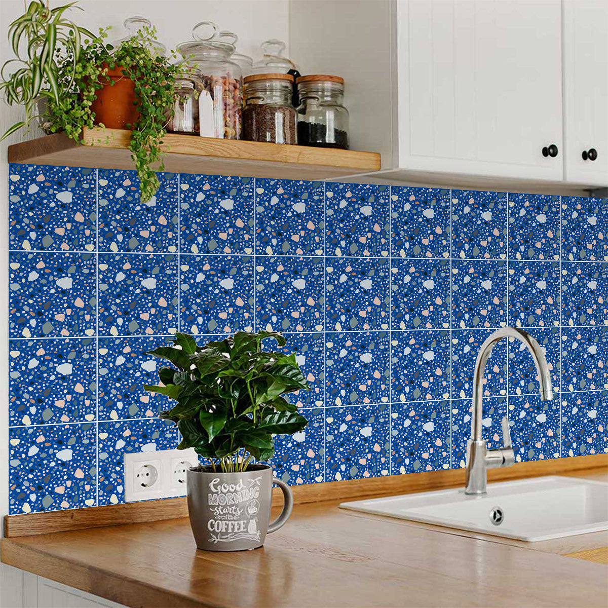 Blue Easy-to-Install Peel and stick kitchen tile stickers Terrazzo design Model - T5-2