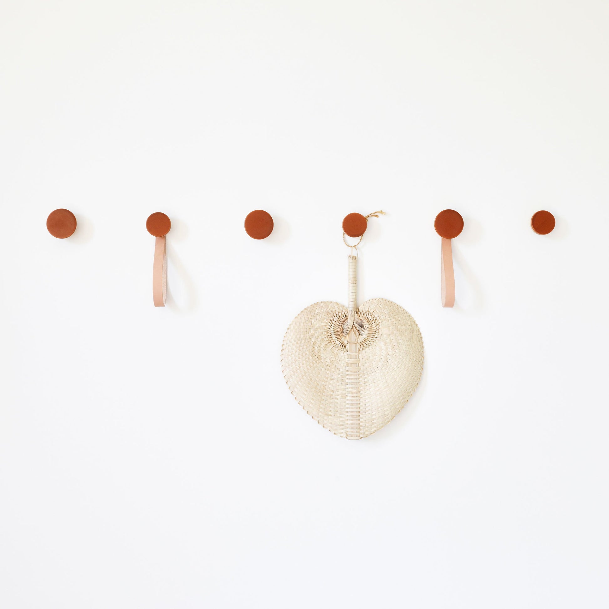 Round Beech Wood & Ceramic Wall Mounted Coat Hook / Hanger with Leather Strap - Dark Terracotta Orange-2