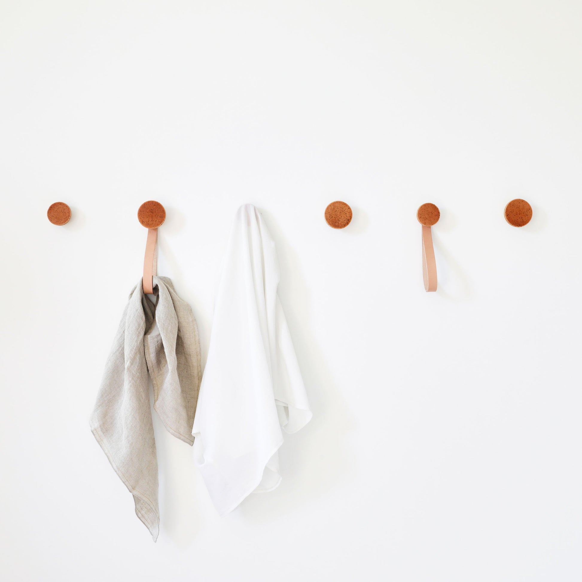 Round Beech Wood & Ceramic Wall Mounted Coat Hook / Knob - Terracotta Orange Specks-1