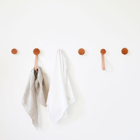 Round Beech Wood & Ceramic Wall Mounted Coat Hook / Knob - Terracotta Orange Specks-1