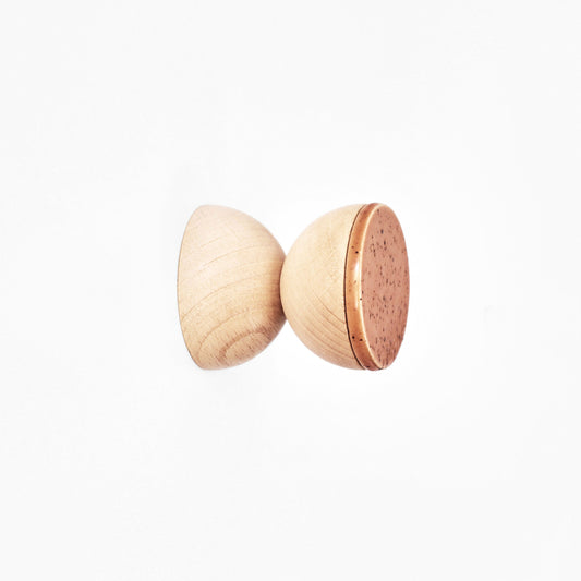 Geometric Beech Wood & Ceramic Wall Mounted Coat Hook / Knob - Terracotta Orange Specks-0