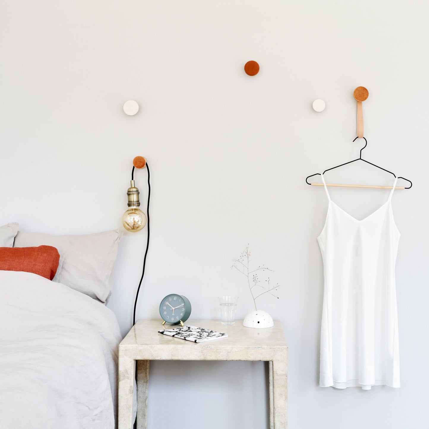 Geometric Beech Wood & Ceramic Wall Mounted Coat Hook / Knob - Terracotta Orange Specks-3