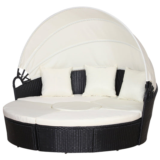 6 Piece Rattan Garden Furniture Set with Cushions and Coffee Table - Black-0