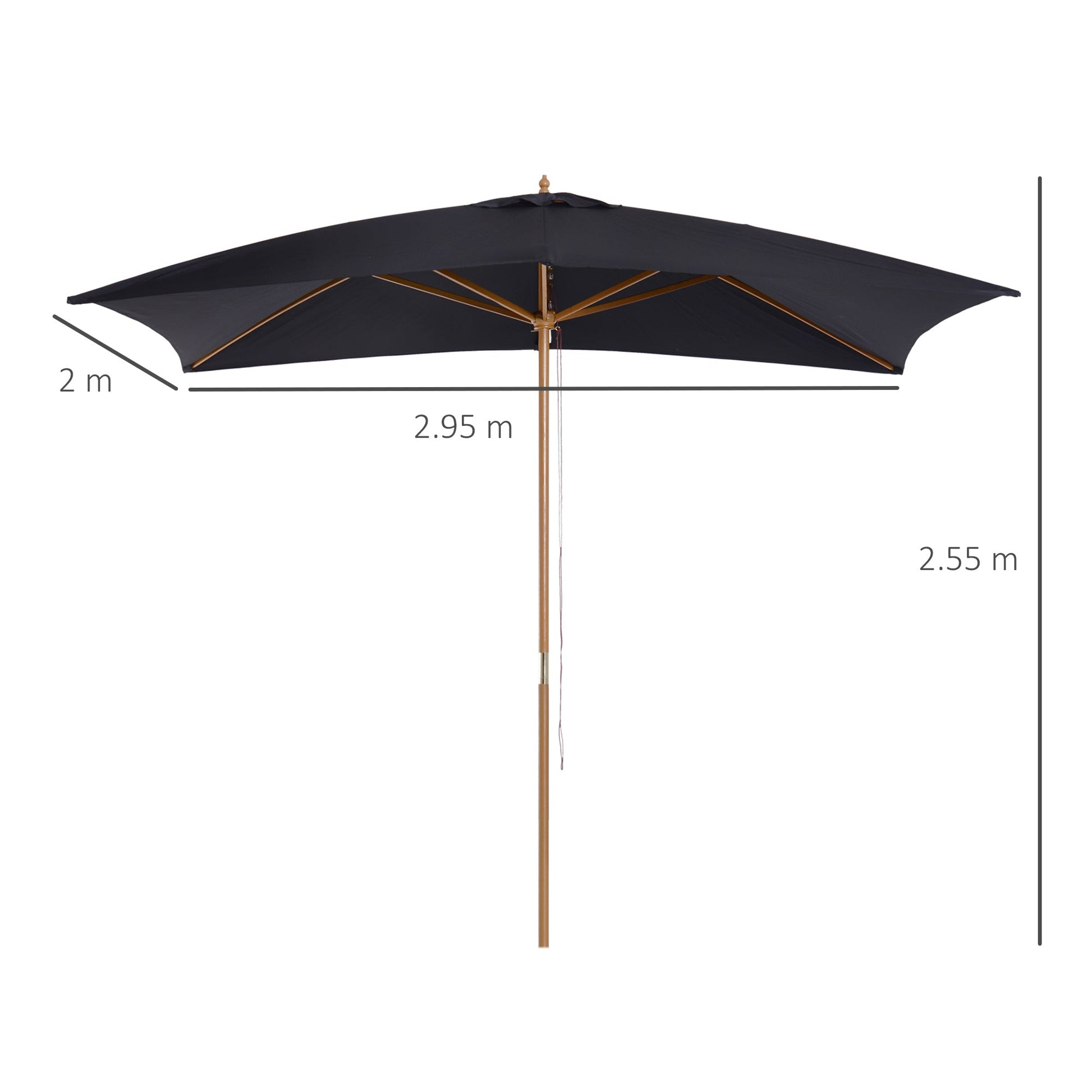 Wooden Garden Patio Parasol Umbrella with Vent - Black-2