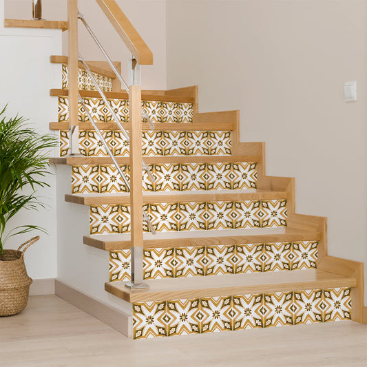 White and Orange Beautiful Backsplash Retro pattern tile stickers Model - V33