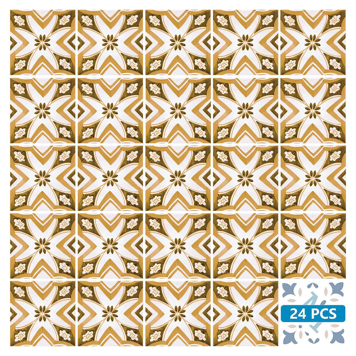 White and Orange Beautiful Backsplash Retro pattern tile stickers Model - V33