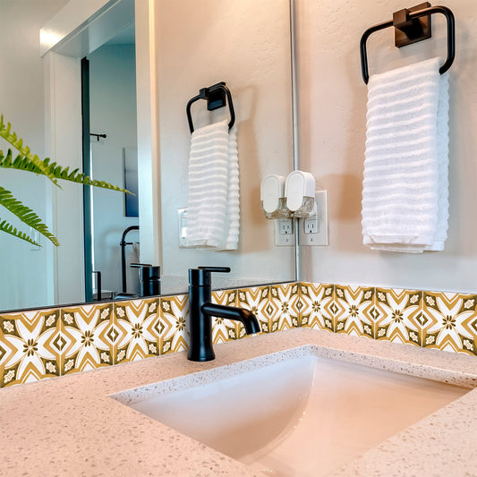 White and Orange Beautiful Backsplash Retro pattern tile stickers Model - V33