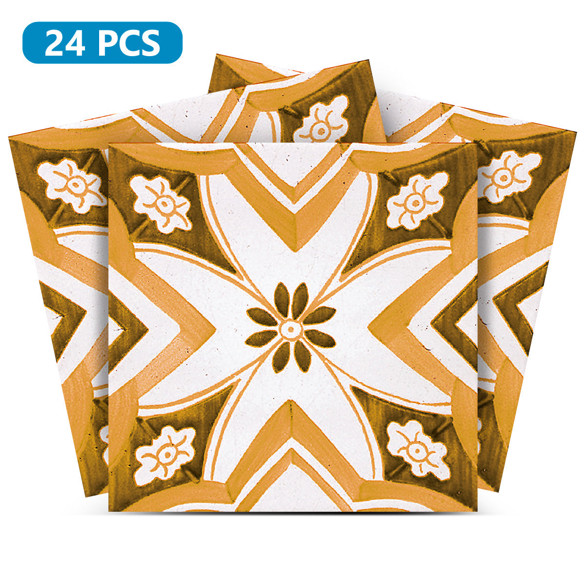 White and Orange Beautiful Backsplash Retro pattern tile stickers Model - V33
