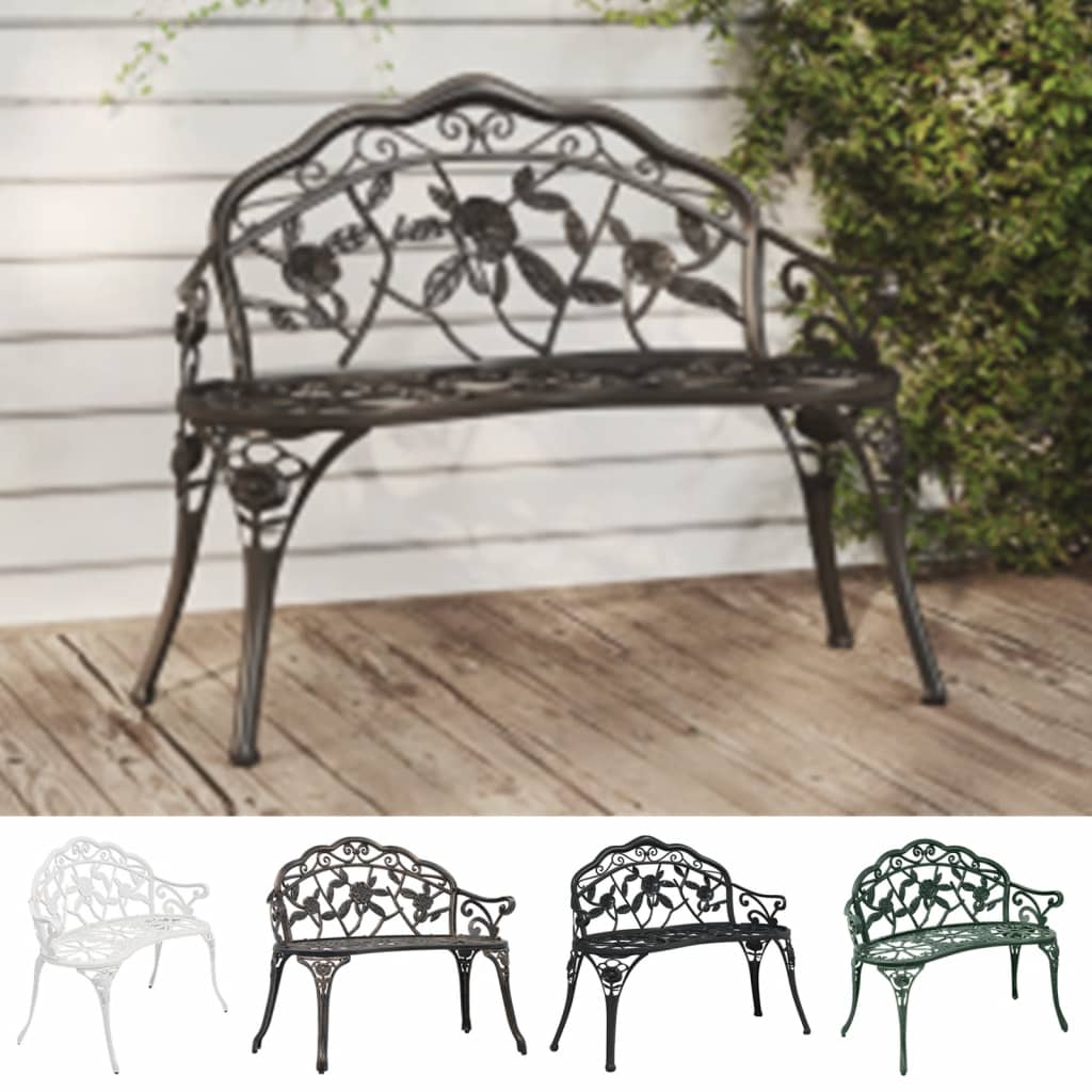 vidaXL Outdoor Patio Bench Garden Bench Furniture with Armrests Cast Aluminum-5
