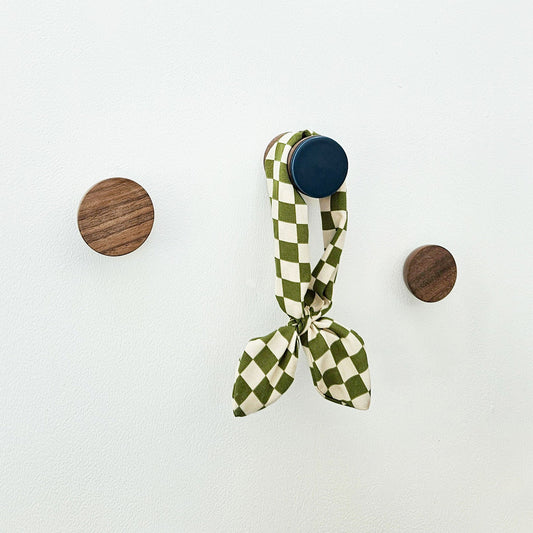 Geometric Walnut Wood & Ceramic Wall Mounted Coat Hook / Knob - Dark Blue-1