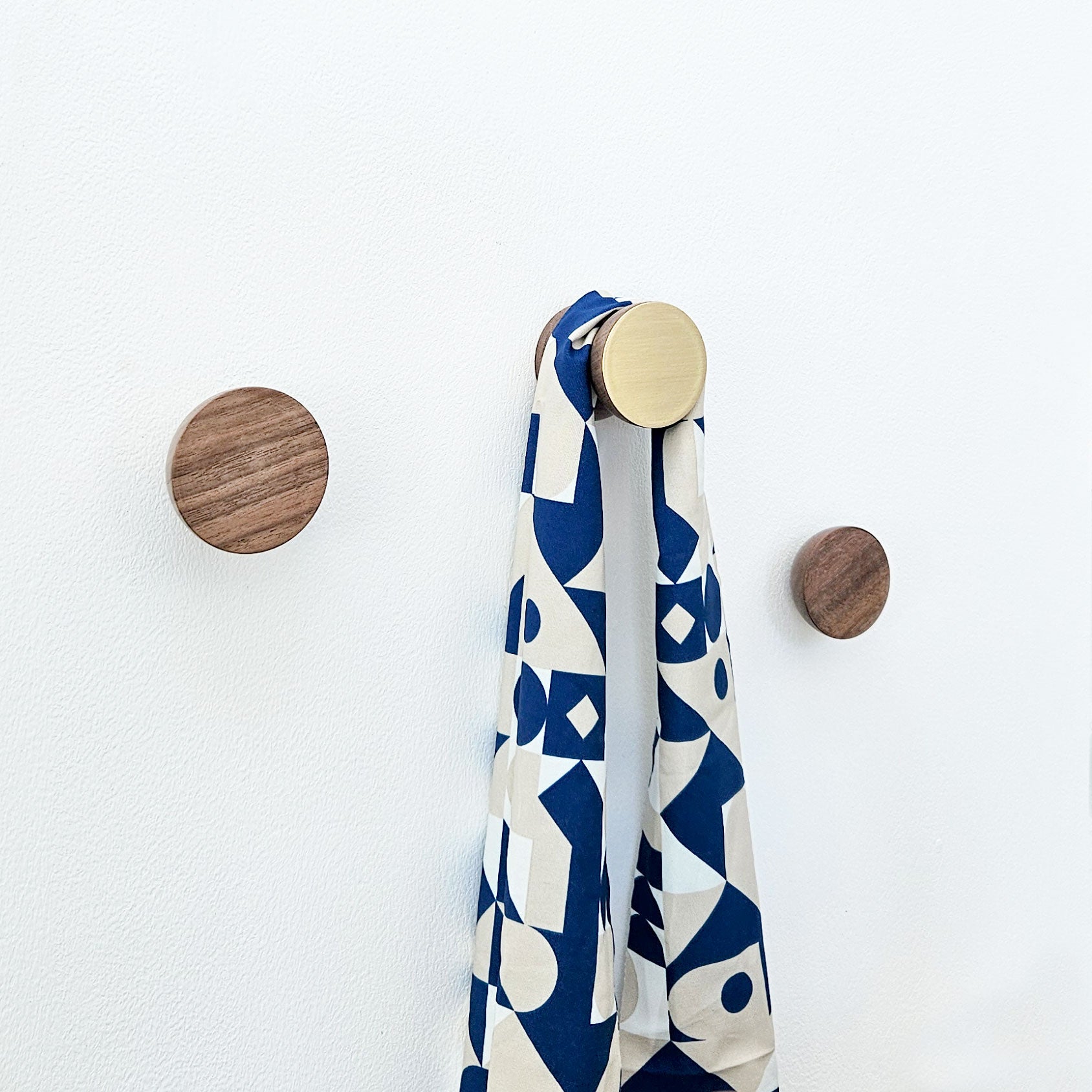 Geometric Walnut Wood & Brass Wall Mounted Coat Hook / Knob-1