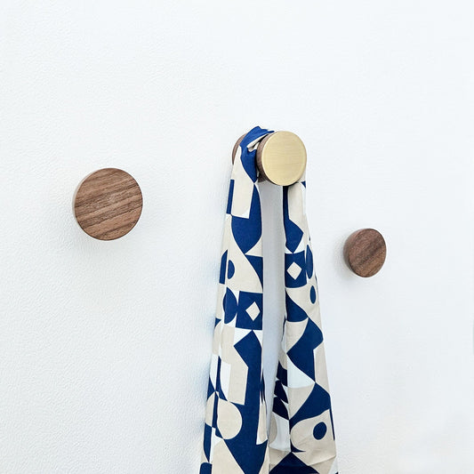 Geometric Walnut Wood & Brass Wall Mounted Coat Hook / Knob-1