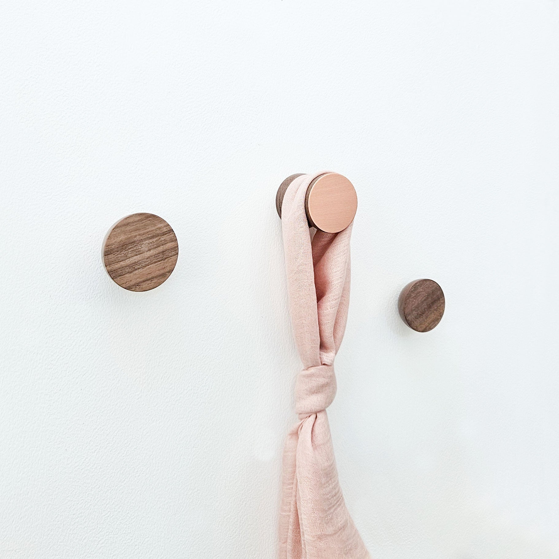 Geometric Walnut Wood & Copper Wall Mounted Coat Hook / Knob-1