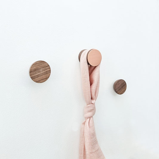 Geometric Walnut Wood & Copper Wall Mounted Coat Hook / Knob-1
