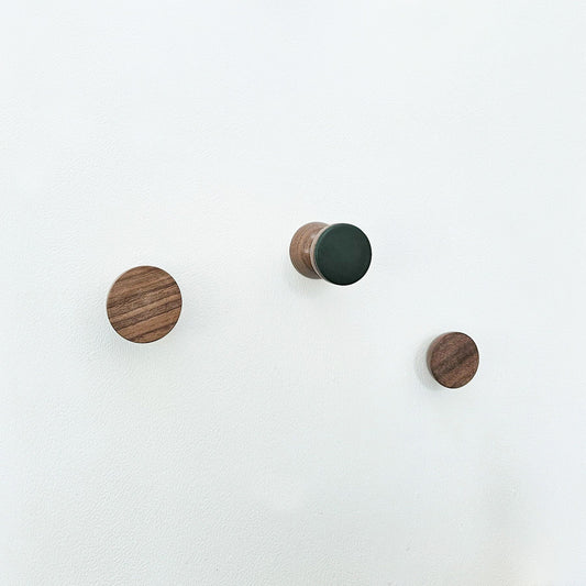 Geometric Walnut Wood & Ceramic Wall Mounted Coat Hook / Knob - Dark Green-1